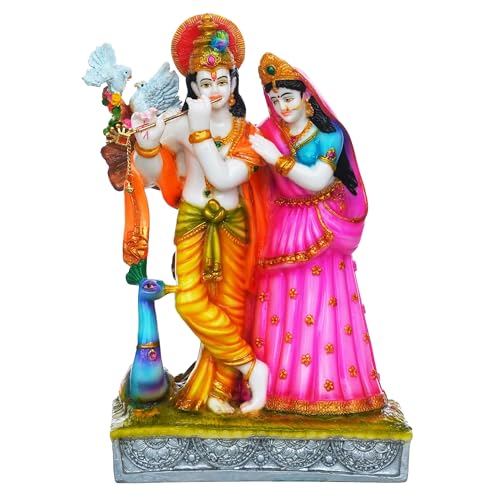 ZAYVIA Colorful Statue of Radha-Krishna with Cow Polyresin Statue(12 inches)