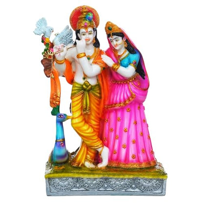 ZAYVIA Colorful Statue of Radha-Krishna with Cow Polyresin Statue(12 inches)