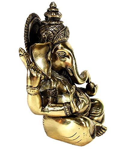 eSplanade 8" Brass Ganesha in Antique Finish | Pooja Puja Ganesh Ganesha Ganpati Ganapati Murti Idol (8" Ganesh Big)