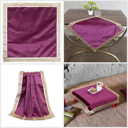 Indian Consigners Purple Wine Velvet Cloth with Golden Shinny Border, Aasan, Alter, Altar, Tarot Table Cloth Holy Square Tablecloth