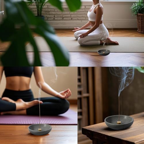 Koville Natural Marble Incense Holder, Incense Holder for Sticks with 9 Holes, Handmade Incense Burner Ash Catcher for Meditation Yoga SPA, Balsam Fir/Palo Santo/Sage/Cone (Gray) - color: D=150-gray