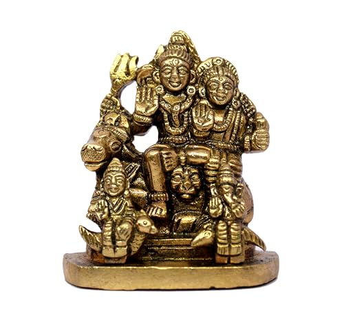 eSplanade Brass Shiva Parvati Pariwar - Shiva Family | Shiva Bholenath Shankar Parvati Ganesh Ganesha Nandi Family Murti Idol Statue Sculpture - Small Size - 2.25" inches - style: Shiva Pariwar