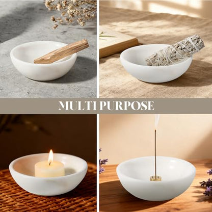 Koville Natural Marble Incense Holder, Incense Holder for Sticks with 9 Holes, Handmade Incense Burner Ash Catcher for Meditation Yoga SPA, Balsam Fir/Palo Santo/Sage/Cone (White) - color: D=130-white