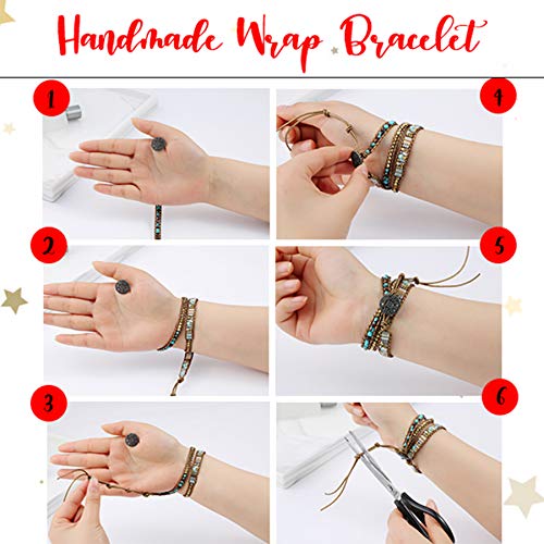 Plumiss Women Boho Handmade Natural Stone Crystal Leather Bead Wrap Bracelets Collection - style: Amazonite