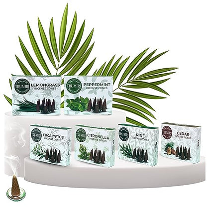 TRUMIRI Leafy Incense Cones - Variety Pack - Total 60 Cone Incense (6 Scents x 10 Conos) - Citronella Lemongrass Eucalyptus Peppermint Cedar Pine - Cone Incense Scents - Insense Cones - Incent Cone - color: Leafy