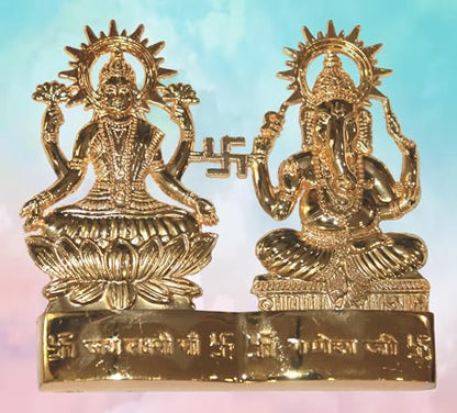 IS4A Lakshmi Ganesh Gold Plated Energized Idol Statue Figurine Wedding Festival Anniversary Diwali Puja Spiritual Gift 4 Inch