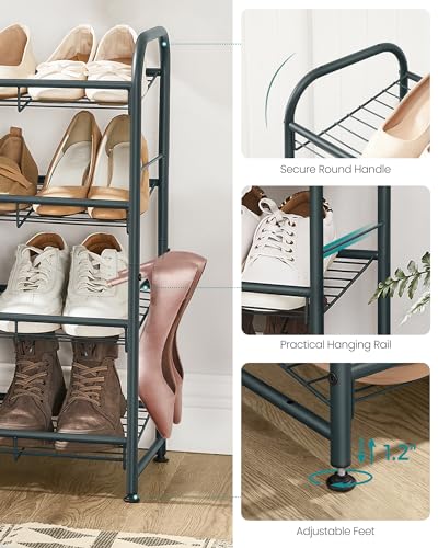 SONGMICS 4-Tier Stackable Metal Shoe Rack, Holds Up to 16 Pairs of Shoes - color: Grey, size: 4 Tiers (27"W)