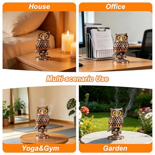 Alloy Owl Shaped Incense Burner with Incense Coils–(Bronze) - color: Bronze