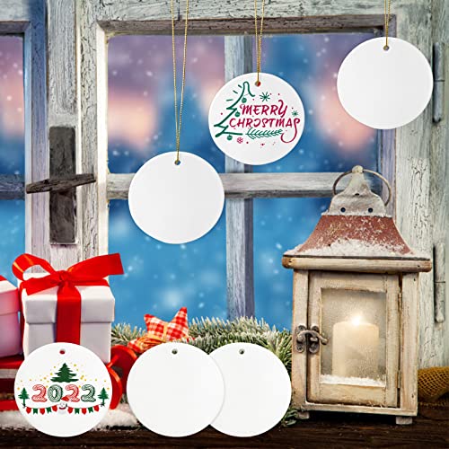 Sublimation Ceramic Ornaments - Bulk Ceramic Discs for Heat Press Printing - White Round Porcelain Personalized Xmas Tree Keepsake Crafts Gift - 48pc - color: Gold,white - 48pc