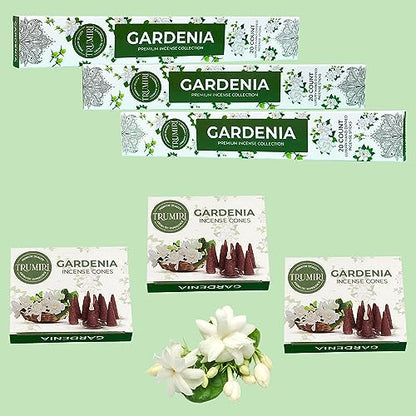 Gardenia Incense Sticks & Incense Cones Combo Pack - 60 Insence-Sticks + 30 Insence Cones - Inscense - Incense Cones Scented - Insents - color: Gardenia
