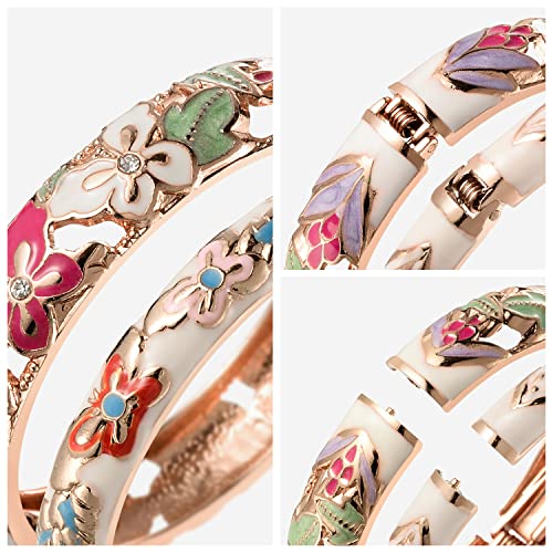 UJOY Fashion Cloisonne Bracelets Plated Butterfly Filigree Enameled Womens Gifts Bangles Spring Hinged 88A09 - color: 2 Pcs/Set-A09-White