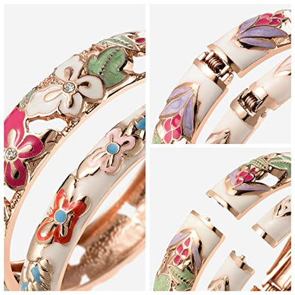 UJOY Fashion Cloisonne Bracelets Plated Butterfly Filigree Enameled Womens Gifts Bangles Spring Hinged 88A09 - color: 2 Pcs/Set-A09-White