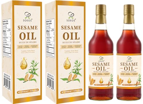 Soeos Sesame Oil, Toasted Sesame Seed Oil, 16.9 Fl Oz (500 ml) Pack of 2, Nutty Flavor, Perfect for Asian Food, Noodles, Soup, Baking, and Stir-Fry, Total 1000 ml - size: 16.9 Fl Oz (Pack of 2)