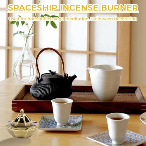 1 PCS Incense Burner Holder for Cones & Sticks, Spaceship Shape Incense Cone Holder with Detachable Tray, Decorative Zen Home Office Decor - style: Spaceship