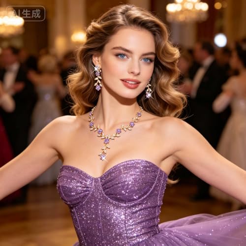 Kamirola Tiaras and Crowns for Women,Tiaras Earrings Necklace, Crystal Bridal Jewelry Set, Costume Party Halloween Prom Pageant Jewelry for Women(TR45) - color: Gold Purple