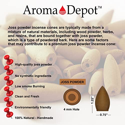 1.25'' BACKFLOW Unscented 30 100% Natural JOSS Powder Incense Cones - Ideal for Waterfall Burner and Holder, Add Any Aroma Depot Fragrance Oil to Make Your own Scented Cones. (30 Cones)