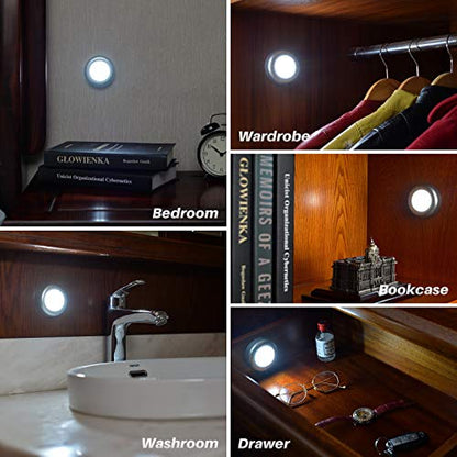 STAR-SPANGLED 5 Pack 2.8” Push Tap Lights, Stick on Touch Puck Lights AAA Battery Operated, LED Sticky Button Lights for Classroom, Kitchen, Under Cabinet, Closet (Sliver, Cool White) - color: Silver - White