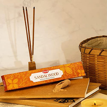 HEM Premium Sandalwood Masala Incense Sticks | Soothing Aroma, Air Purifier for Meditation | Aromatherapy Incense For Anxiety & Stress Relief | Gift Set | Pack of 12 (15 gms each) - size: Sandalwood