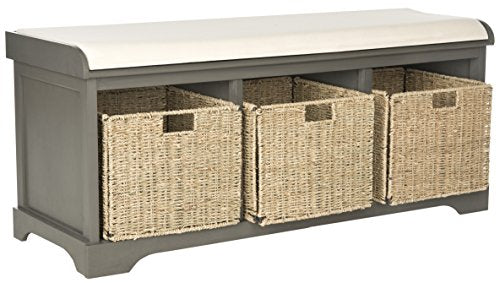 SAFAVIEH Furniture - Lonan Storage Bench - Grey - Solid Wood - Farmhouse Lift-Top Design - Ideal for Entryway, Living Room, Hallway, 18" Seat Height (AMH5733A) - color: Grey