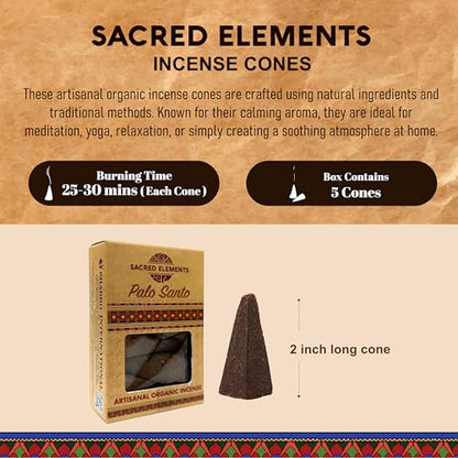 Sacred Elements Organic Incense Cones – Palo Santo Scent (Pack of 4) | Natural Aromatherapy for Energy Cleansing & Relaxation | Handcrafted, Low Smoke, Long-Lasting Fragrance for Home Use