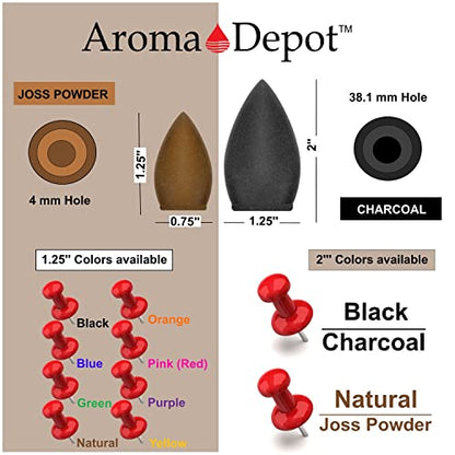 1.25'' BACKFLOW Unscented 100% Natural JOSS Powder 60 Incense Cones - Ideal for Waterfall Burner and Holder, Add Any Aroma Depot Fragrance Oil to Make Your own Scented Cones. (60 Cones)