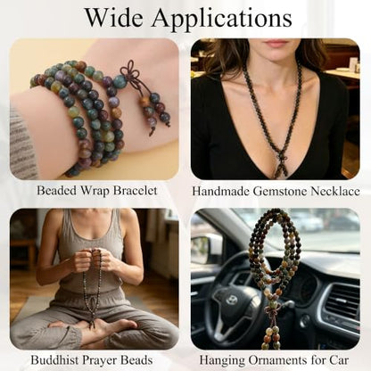 108 Mala Beads Stretch Bracelet 6mm Natural Gemstone Prayer Beaded Necklace - color: TianShan Jade