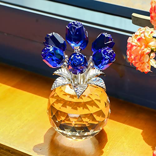 Movdyka Blue Crystal Rose Glass Flowers with Vase Figurine Home Decor - color: Blue-crystal Rose