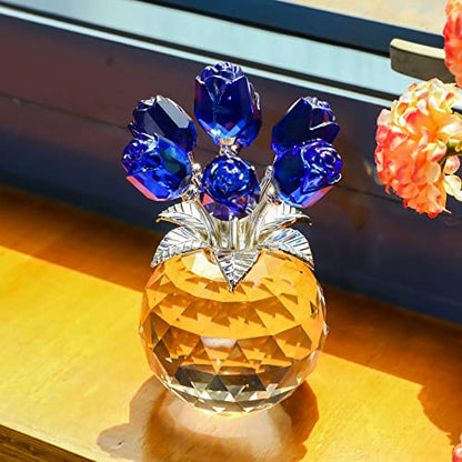 Movdyka Blue Crystal Rose Glass Flowers with Vase Figurine Home Decor - color: Blue-crystal Rose