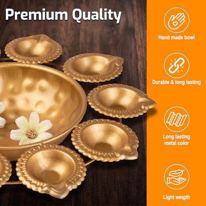 DIYANA IMPEX Urli Bowl for Diwali Decoration for Floating flowers and Perfect for Home Décor, Christmas, Pooja, Festive with Tea light Candles (Diya)