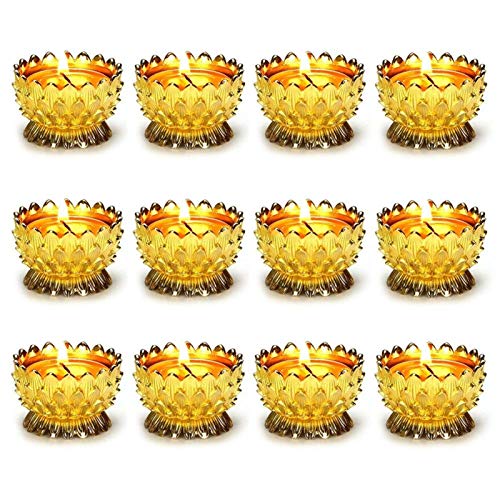 Sziqiqi Lotus Diya for Diwali Pooja Decorations for Home, Set of 12, Gold - size: Pack of 12