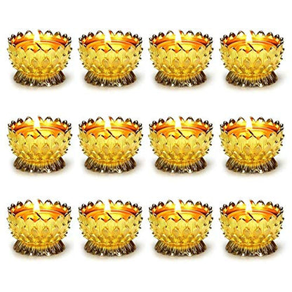 Sziqiqi Lotus Diya for Diwali Pooja Decorations for Home, Set of 12, Gold - size: Pack of 12