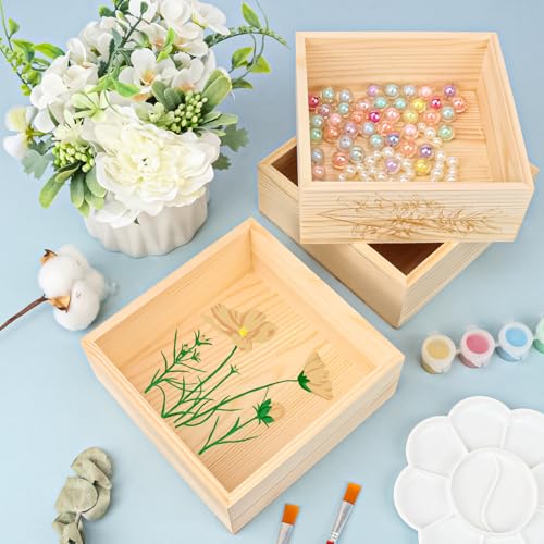 10 Pack 6 x 6 Inches Unfinished Wooden Boxes, Small Unfinished Square Wood Box Bulk, Small Wooden Box for DIY, Jewelry Storage, Home Decor, Succulent Plant Pot - size: 10 Pack 6 x 6 Inches