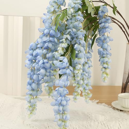 4pcs 47.2in Artificial Fake Wisteria Hanging Flower Garland Silk(blue) - color: Blue