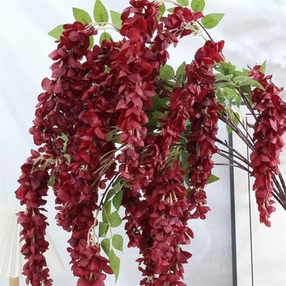 4pcs 47.2in Artificial Fake Wisteria Hanging Flower Garland Silk(crimson) - color: Crimson