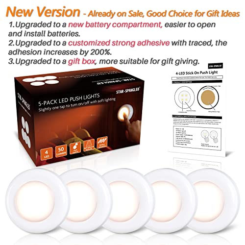 STAR-SPANGLED 2.8” LED Puck Lights Under Cabinet AAA Battery, 5 Pack Warm - color: Warm White