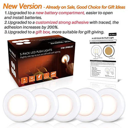 STAR-SPANGLED 2.8” LED Puck Lights Under Cabinet AAA Battery, 5 Pack Warm - color: Warm White