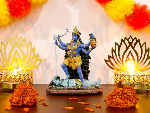 BangBangDa Hindu God Kali Maa Statue - 5.1”H Polystone Hindu Goddess Lord Kali Idol for Home Temple Mandir Altar Murit Pooja Item Birthday Diwali Gift for Indian Family Friend People