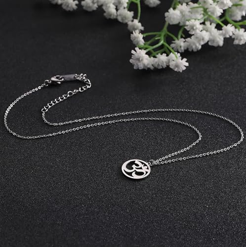 Women OM Necklace Indian Yoga Aum Om Ohm Pendant Necklace Stainless Steel Hindu Meditation Charm Sanskrit Symbol Spiritual Amulet Jewelry for Women Men - color: Sliver