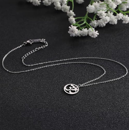 Women OM Necklace Indian Yoga Aum Om Ohm Pendant Necklace Stainless Steel Hindu Meditation Charm Sanskrit Symbol Spiritual Amulet Jewelry for Women Men - color: Sliver