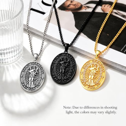 Silver/14K Gold Patron Saint Medal Amulet Necklace for Men Women - color: Gold, style: 17A-St Sebastian