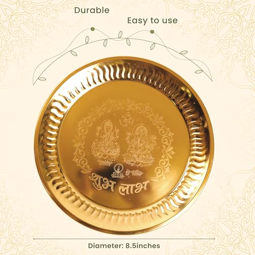 The Fine Living Co. Exquisite Gold Finish Pooja Thali 8.5 Inch, Set of 1 - style: Pooja Thali