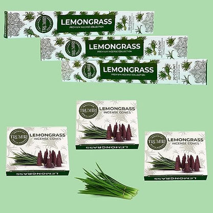 Lemongrass Incense Sticks & Incense Cones Combo Pack - 60 Insence-Sticks + 30 Insence Cones - Inscense - Incense Cones Scented - Insents - color: Lemongrass