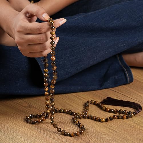 108 Bead Tiger Eye Japa Mala Necklace 8mm for Meditation & Yoga