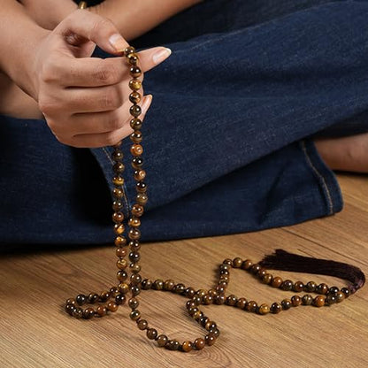 108 Bead Tiger Eye Japa Mala Necklace 8mm for Meditation & Yoga