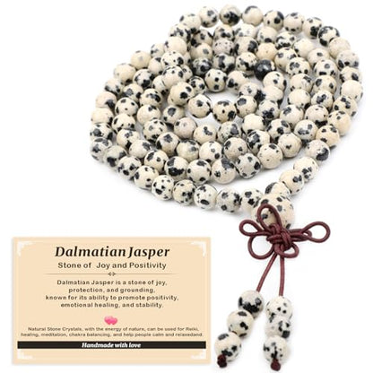 AD Beads 6mm 8mm 108 Prayer Mala Jasper Elastic Bracelet - Handmade Yoga Meditation Healing Power Energy Gifts for Unisex Adult. - color: Dalmatian Jasper (Positivity)