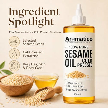 Aromatico Cold Pressed Sesame Oil for Skin, Hair and Massage, Lightweight Daily Care Oil, 7 Fl Oz - size: 7 Fl Oz