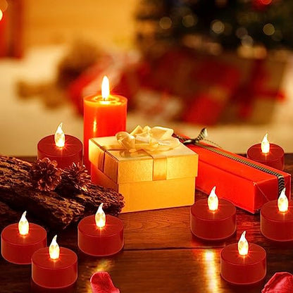 Tea Light Candles with Remote Control,Flickering Flameless LED Candle 12pcs - color: Remote-Red, size: 24pack