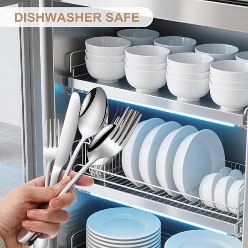 Silverware Set 20 Piece Stainless Steel Flatware Set Silverware Utensils for 4 People Includes Forks Knives Spoons & Salad Forks Dishwasher Safe Durable Tableware for Home Restaurant or Outdoor Use - size: 20-Piece