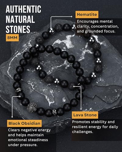 Mens Beaded Bracelets, Cross Bracelet for Men with Hematite Black Obsidian Lava Stone Triple Protection Bracelets for Men - size: Small, style: Black Zirconia