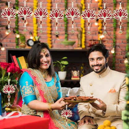 10 Pcs Lotus Decorations for Pooja Diwali Decoration for Home Indian Floral Lotus Hangings for Temple, Wedding, Festival, Wall, Navratri, Ganesh Pooja, Puja, Hindu, Shubh Labh, and Christmas Garlands